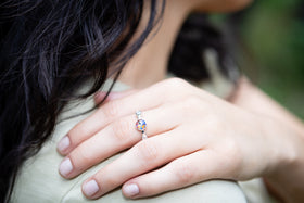 cremation ring sterling silver worn by mexican woman with cremation ash