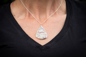 engravable silver dipped crazy lace pendant
