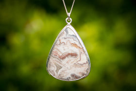 engravable silver dipped crazy lace pendant