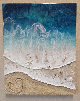 beach resin art with cremation ash