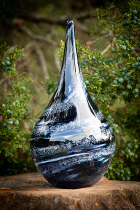 glass vase with cremation ash