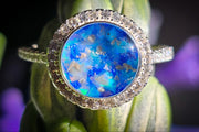 cremation ring bedazzled opal in blues