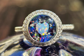 cremation ring with opal heart