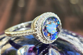 cremation ring with opal heart