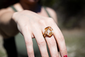 glass ring with cremation ash