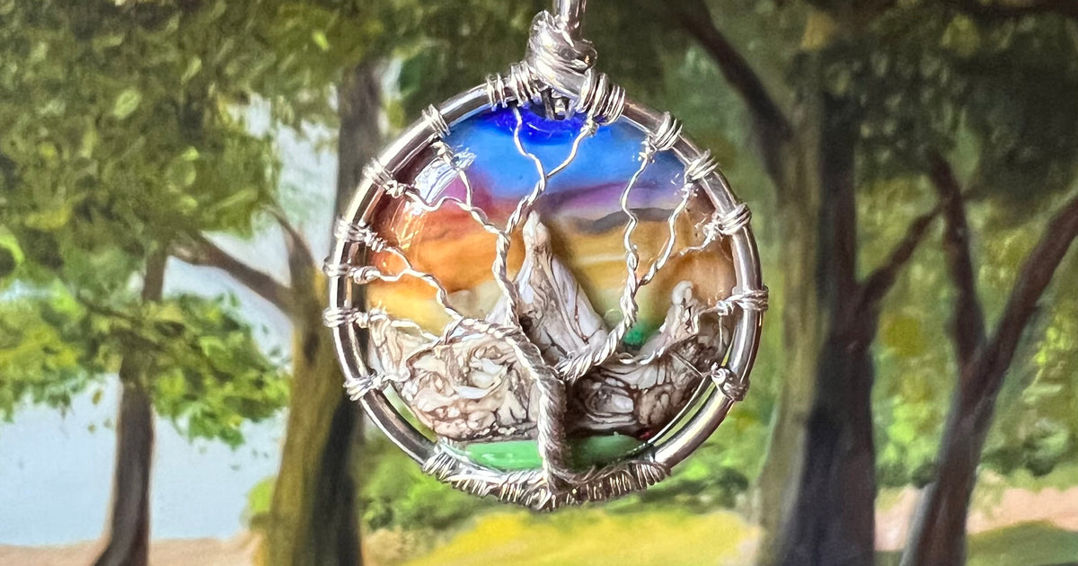 Cremation Jewelry Mountain Sunset Tree of Life Pendant with Cremains
