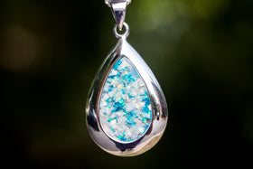 cremation jewelry pear drop pendant with opal