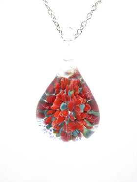 Red & Blue Marigold Pendant with Cremation Ash