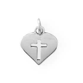 silver heart with cross charm