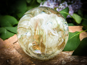 Ashes in glass orb for rememberance of people and pets
