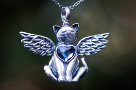 Silver Angelic Cat Keepsake Urn. Silver necklace for ash, silver necklace for pet ash, jewelry for cremation, jewelry for pet cremation, jewelry for cremation ash