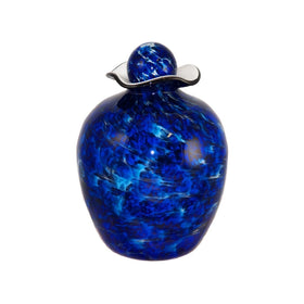 Blue handmade glass urn for cremation ashes of person