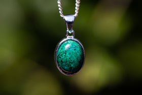 Sterling Silver Chrysocolla Necklace with space in back for cremation ash. Natural Stone Jewelry, Silver and Stone Jewelry, Chrysocolla Jewelry, Jewelry for Ash, Remembrance Jewelry, Necklace for Ash, Memorial Jewelry