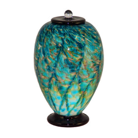 glass urn for cremation ashes of person