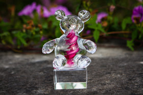 Glass teddy bar with cremation ashes