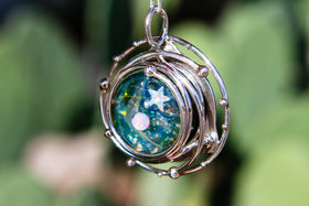 Caged Glass Galaxy Pendant with Two Opals