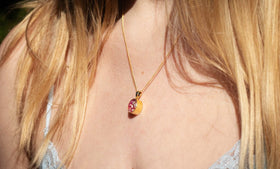 Gold plated Petite oval pendant with purple and magenta opal and cremation ash. Necklace for ash, jewelry for ash, jewelry for pet ash, cremation jewelry, silver necklace for ash on woman