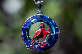 Crystal Cardinal Urn. Cardinal jewelry, cardinal necklace, bird necklace, bird jewelry, silver necklace for ash, silver necklace for cremation ash, jewelry for cremation, memorial jewelry