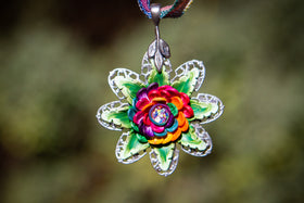 Rainbow Rose Memorial Pendant with Rainbow Opal and Cremains, necklace for ash, rose necklace, necklace for pet ash, remembrance jewelry, jewelry for cremation ash, Pride necklace