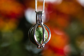 Silver Cage Pendant with 10mm Glass Marble Infused with Cremains
