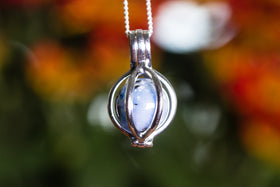 Silver Cage Pendant with 10mm Glass Marble Infused with Cremains