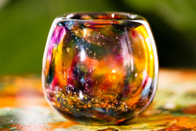 glass voltive with cremation ashes in glass