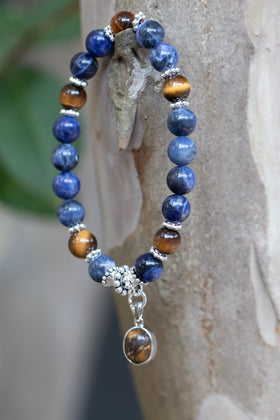 Tiger Eye and Sodalite Healing Bracelet with Cremation Ashes. Stone bracelet, glass bead bracelet, bracelet for ash, cremation jewelry, Tiger Eye jewelry, Tiger Eye bracelet