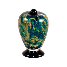 green glass urn for cremation ashes of person