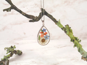 silver flower teardrop pendant