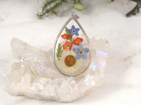 silver flower teardrop pendant