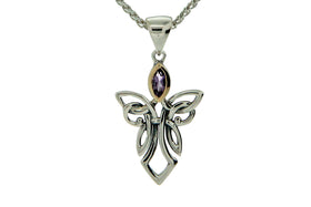 Small Silver Guardian Angel Necklace with Gem