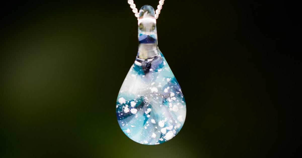 Blue Moon Teardrop Pendant with Infused Ash | Memorial Jewelry