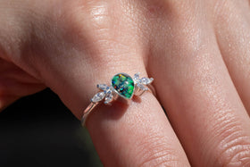 Gemmed Pear Ring in green and teal, Ring for Ash, Cremation Jewelry, Silver Cremation Jewelry, Memorial Ring