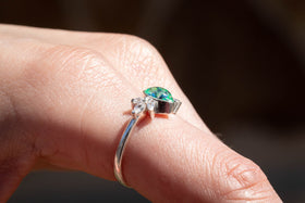 Gemmed Pear Ring in green and teal, Ring for Ash, Cremation Jewelry, Silver Cremation Jewelry, Memorial Ring
