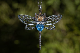 Crystal and Silver Dragonfly Cremation Necklace