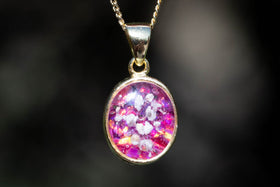 Petite oval pendant with purple and magenta opal and cremation ash. Necklace for ash, jewelry for ash, jewelry for pet ash, cremation jewelry, silver necklace for ash