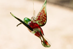 Green and Red Glass Hummingbird with Infused Ash