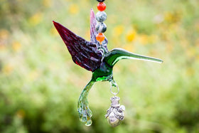 Green and Red Hummingbird with Keepsake Urn