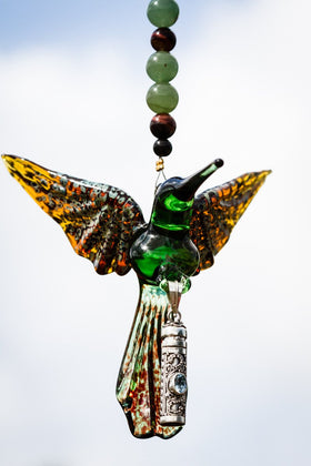 Green and Tan Hummingbird with Keepsake Urn