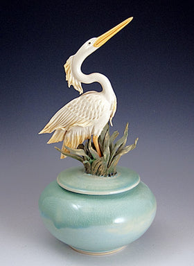 Handmade Heron Ceramic Urn for Ashes of Loved Ones
