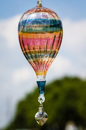 Handmade Glass Hot Air Balloon with Sterling Silver Keepsake Urn