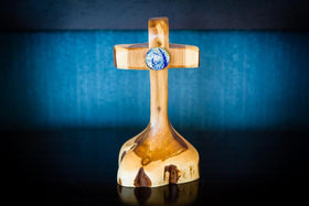 Handmade Wood Cross with Infused Nightswirl Touchstone