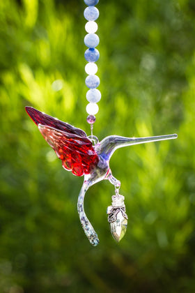 Red and Light Purple Hummingbird with Keepsake Vial