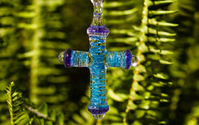 Large Ribbon Glass Cross with Cremation Ash