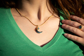 Moon and Stars Pendant with ash, blue mica, Moon jewelry, jewelry for ash, necklace for ash