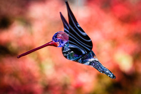 purple dichroic hummingbird with cremation ash