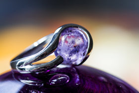 Sterling Silver Ring with 12mm Transparent Glass Marble Infused with Cremains