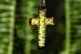 Small Ribbon Glass Cross with Cremation Ash