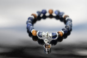 Tiger Eye and Sodalite Healing Bracelet with Cremation Ashes. Stone bracelet, glass bead bracelet, bracelet for ash, cremation jewelry, Tiger Eye jewelry, Tiger Eye bracelet
