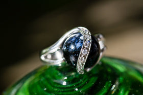 Midnight Sparkle Ring with 12mm Glass Marble Infused with Cremains